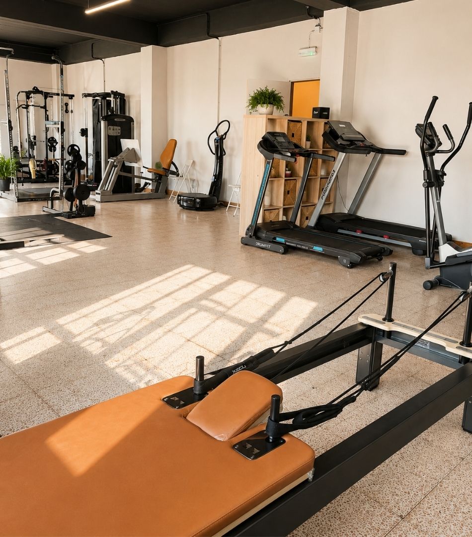 Reformer de Pilates no espaço da Vibrant Health Academy, em Lisboa