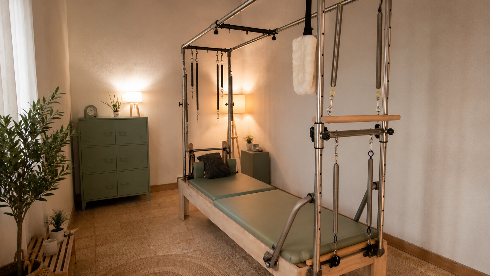 Sala privada de Pilates da Vibrant Health Academy, em Lisboa, equipada com Cadillac